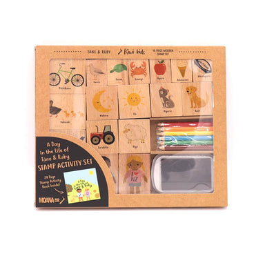 Moana Road Wooden Stamp Activity Set - Day In The Life Of Tane & Ruby | Koop.co.nz