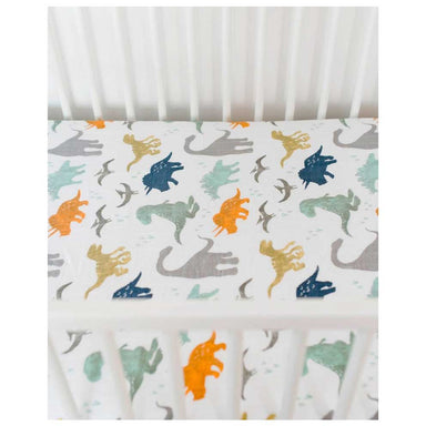 Little Unicorn Cotton Muslin Fitted Cot Sheet – Dino Friends | Koop.co.nz