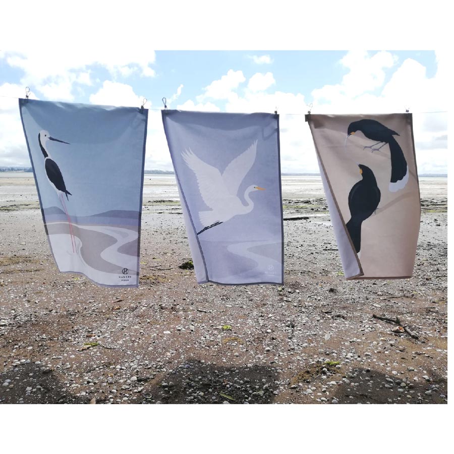 Hansby Design NZ White Heron Tea Towel | Koop.co.nz