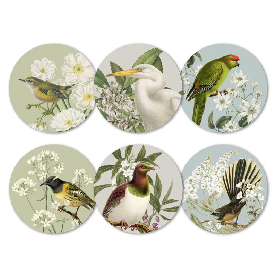 100% New Zealand Birds & Botanicals Of NZ Coaster Set/6 | Koop.co.nz