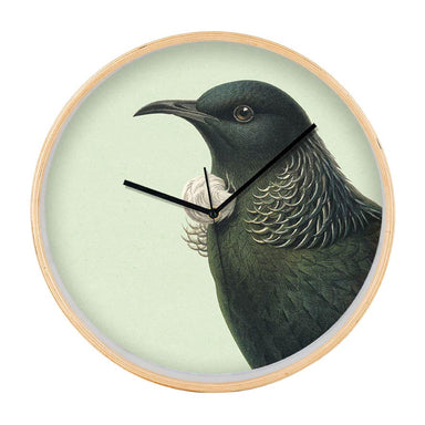 100% New Zealand Hushed Tui Clock (32cm) | Koop.co.nz