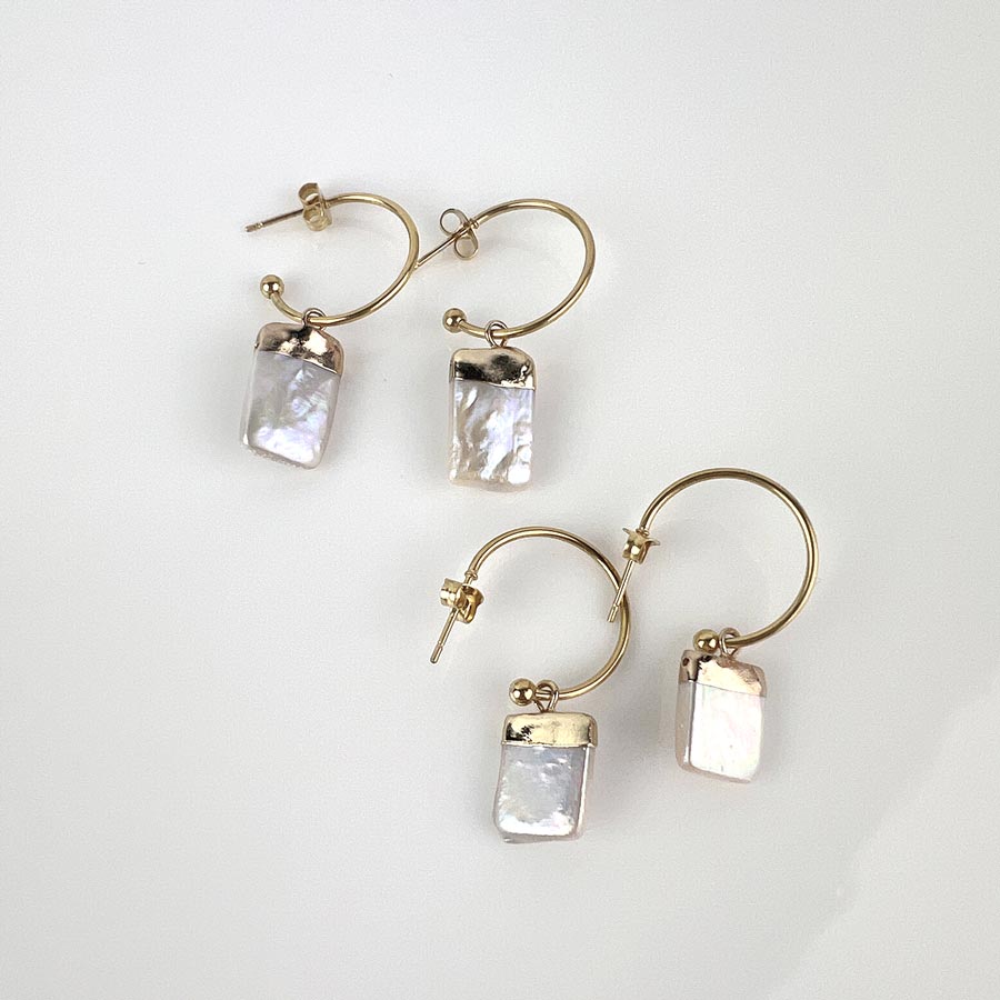 Annulus Rectangle Fresh Water Pearl Earrings