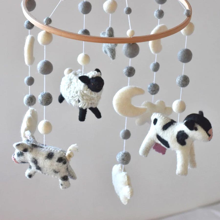 Tik Tak Handmade NZ Wool Baby Mobile - Farm Animals | Koop.co.nz