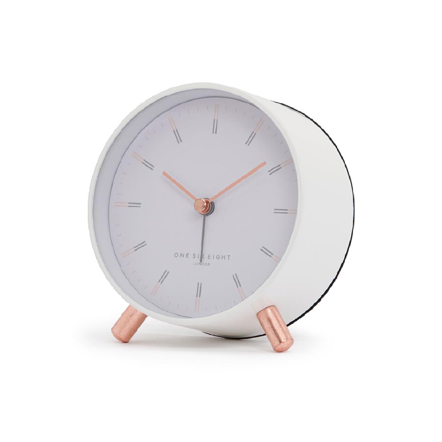 One Six Eight Ellie White Alarm Clock with Light Silent Alarm Clocks