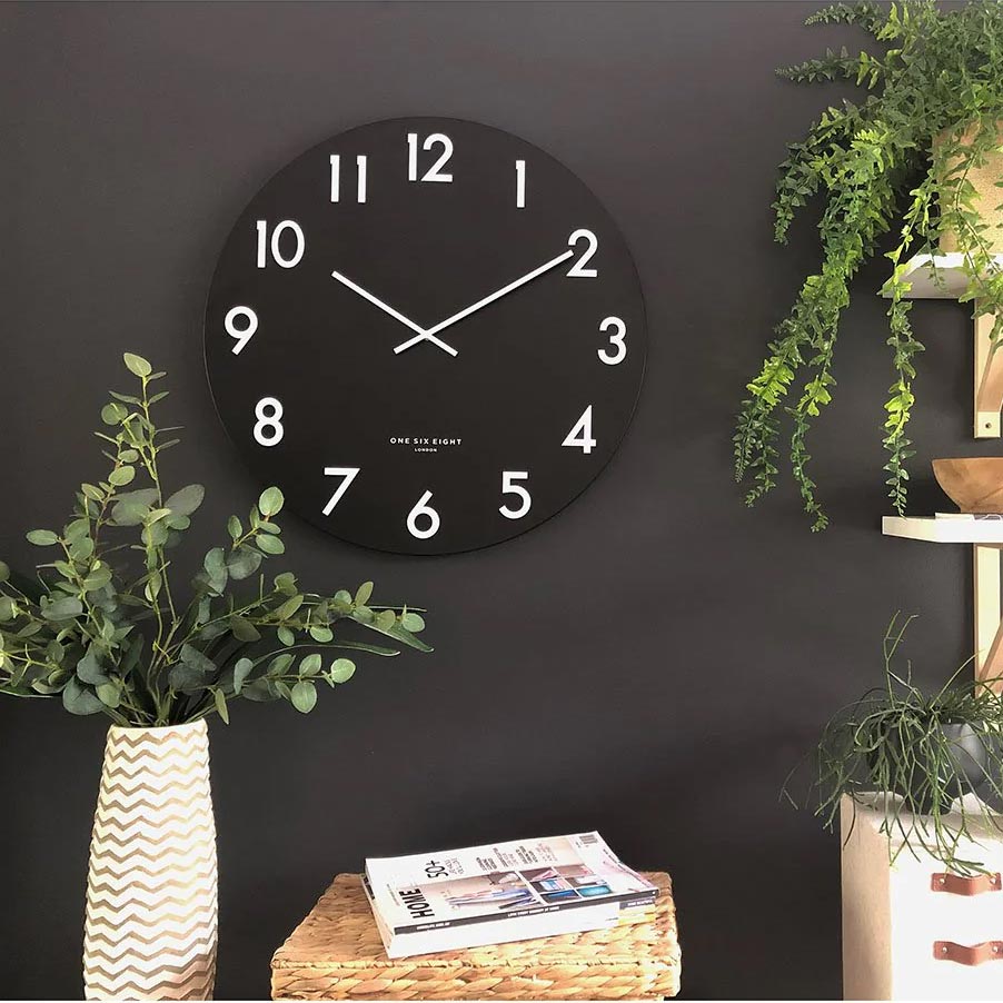 One Six Eight Jackson Black Wall Clock (30cm) Silent Wall Clocks NZ