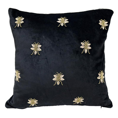 Le Forge Embroidered Bee Black Velvet Cushion (45cm) | Koop.co.nz