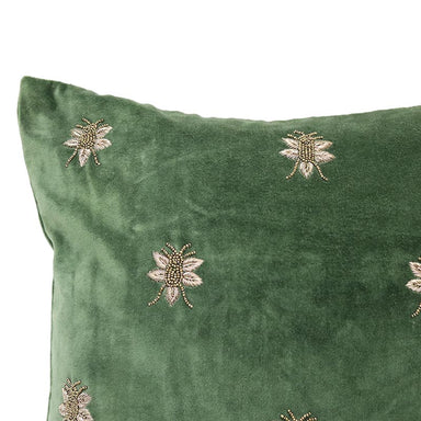 Le Forge Embroidered Bee Green Velvet Cushion (45cm) | Koop.co.nz