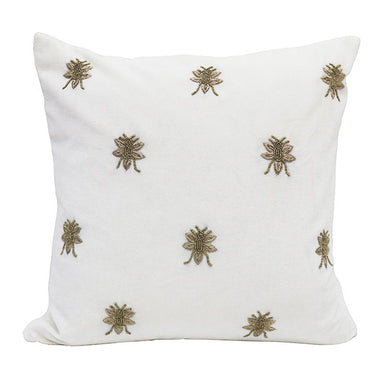 Le Forge Embroidered Bee Ivory Velvet Cushion (45cm) | Koop.co.nz