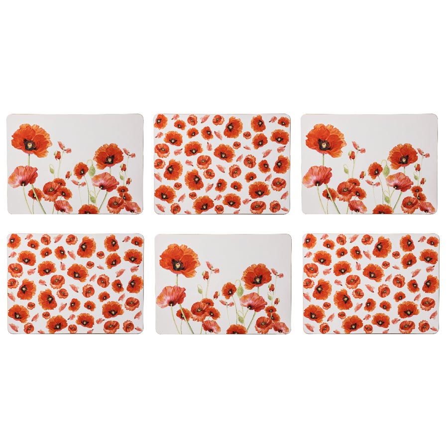 Ashdene Red Poppies Placemat Set/6 Shop Placemats Online NZ KOOP