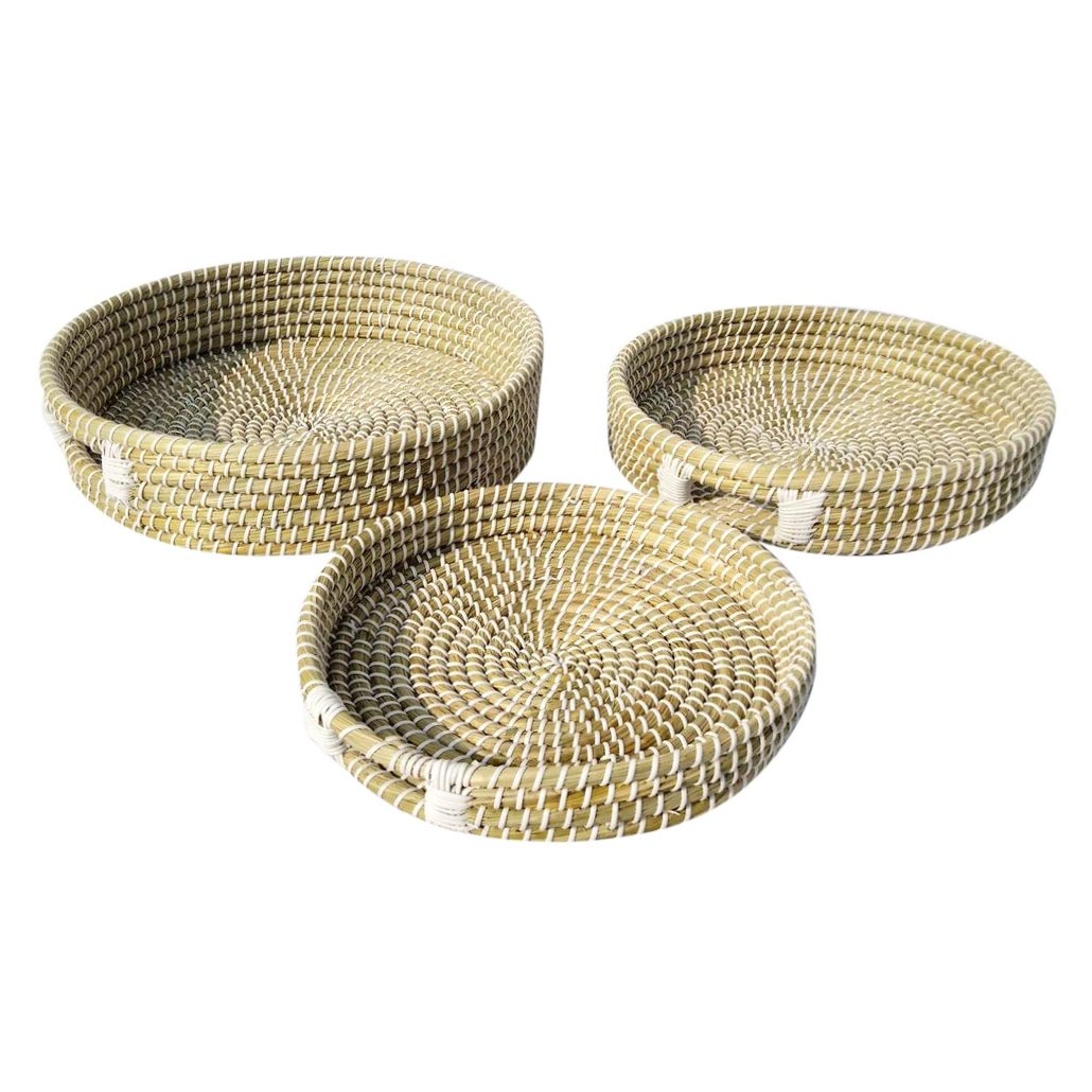 Le Woven Kans Grass Tray Set/3 Woven Serving Trays NZ KOOP