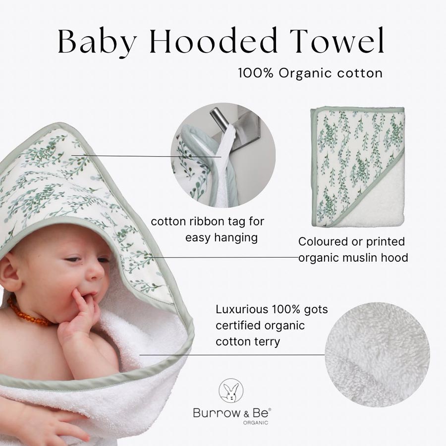 Burrow & Be Organic Cotton Baby Hooded Towel – Storm | Koop.co.nz