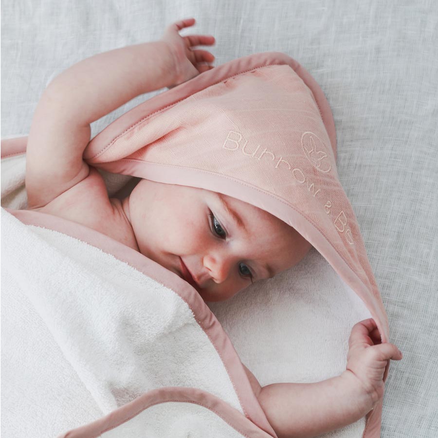 Burrow & Be Organic Cotton Baby Hooded Towel – Dusty Pink | Koop.co.nz