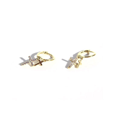 Queen Of The Foxes Petite Gold Double Cross Sleeper Earrings | Koop.co.nz