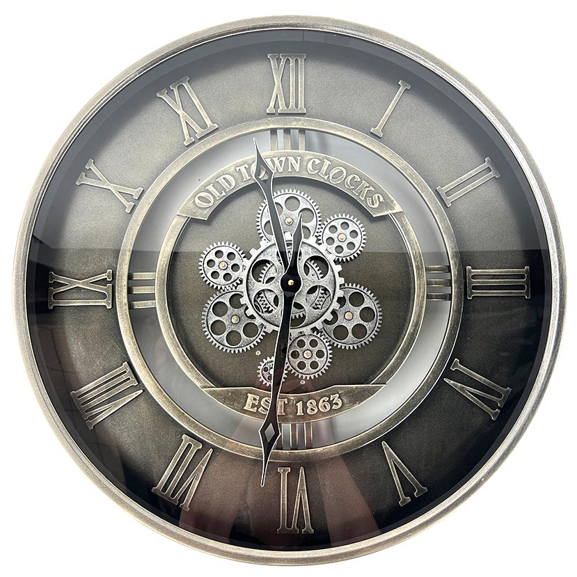 RAB Industrial Gunmetal Moving Gear Clock (59cm) | Koop.co.nz
