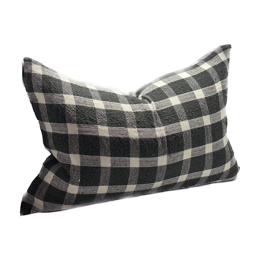 Rembrandt Fine Arts Linen Cushion Cover - Charcoal Green Check | Koop.co.nz