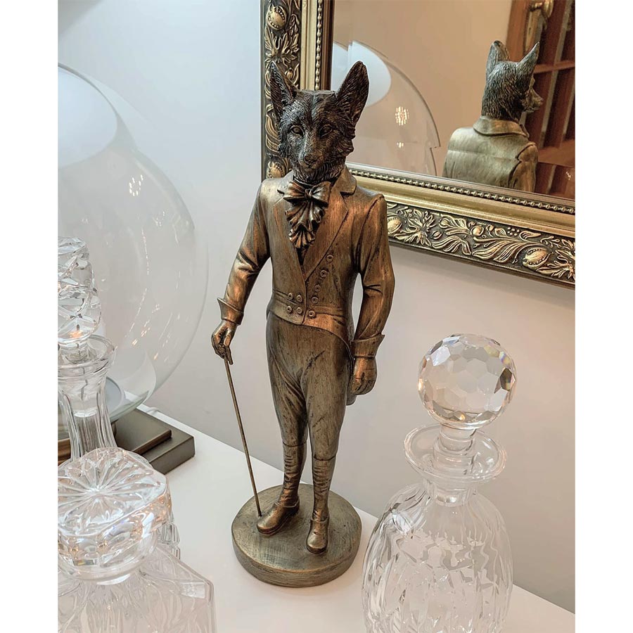 Stoneleigh & Roberson Bronze Gentleman Fox Statue - Cane (41cm) | Koop.co.nz