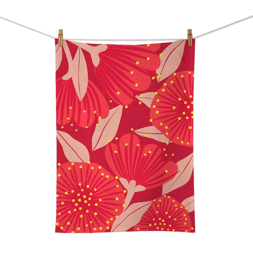100% New Zealand Bright Red Pohutukawa Tea Towel | Koop.co.nz