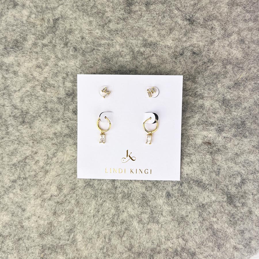Lindi Kingi Baguette Stud & Sleeper Earring Set - Gold | Koop.co.nz