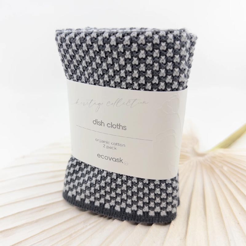 Ecovask Heritage Organic Cotton Dish Cloths (2pk) - Aoraki Stone | Koop.co.nz