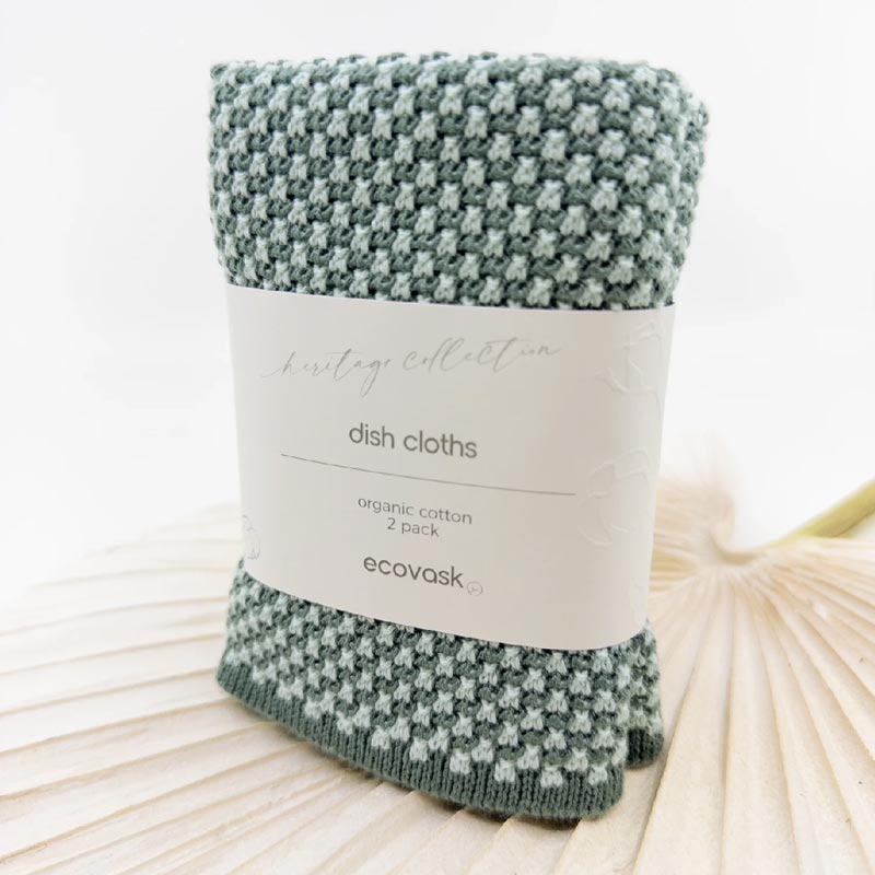 Ecovask Heritage Organic Cotton Dish Cloths (2pk) - Sea Spray | Koop.co.nz