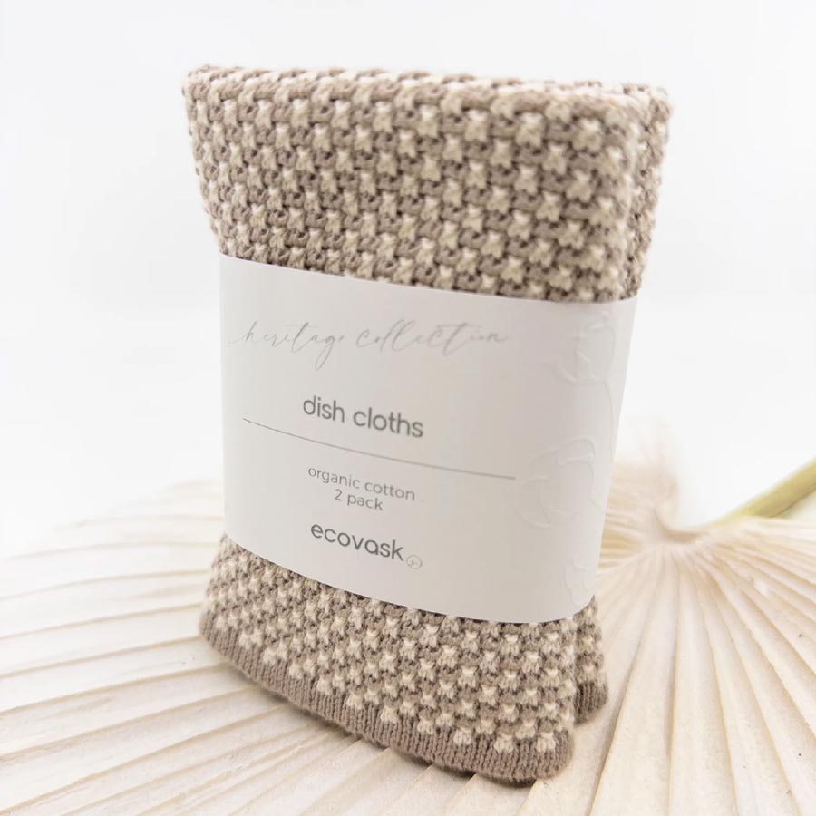 Ecovask Heritage Organic Cotton Dish Cloths (2pk) - Tussock | Koop.co.nz