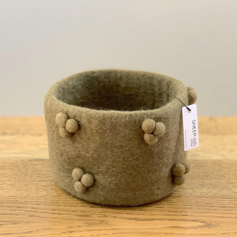 Sheepish Design NZ Wool Bobble Pot - Olive | Koop.co.nz
