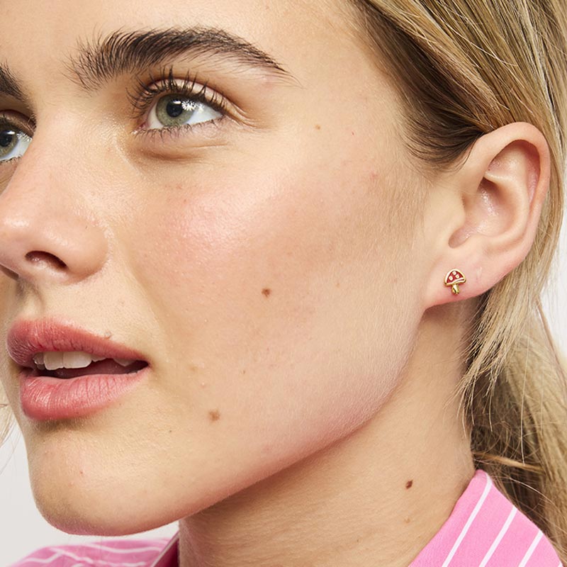 Tiger Tree Red Toadstool Stud Earrings - Gold | Koop.co.nz