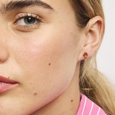 Tiger Tree Red Toadstool Stud Earrings - Gold | Koop.co.nz