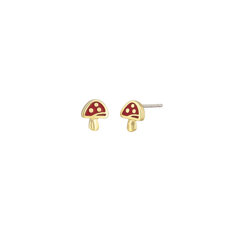 Tiger Tree Red Toadstool Stud Earrings - Gold | Koop.co.nz