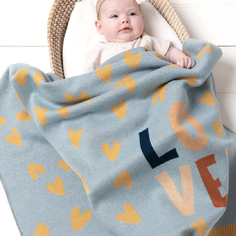 Indus Design Baby Blanket – Blue Love Heart | Koop.co.nz