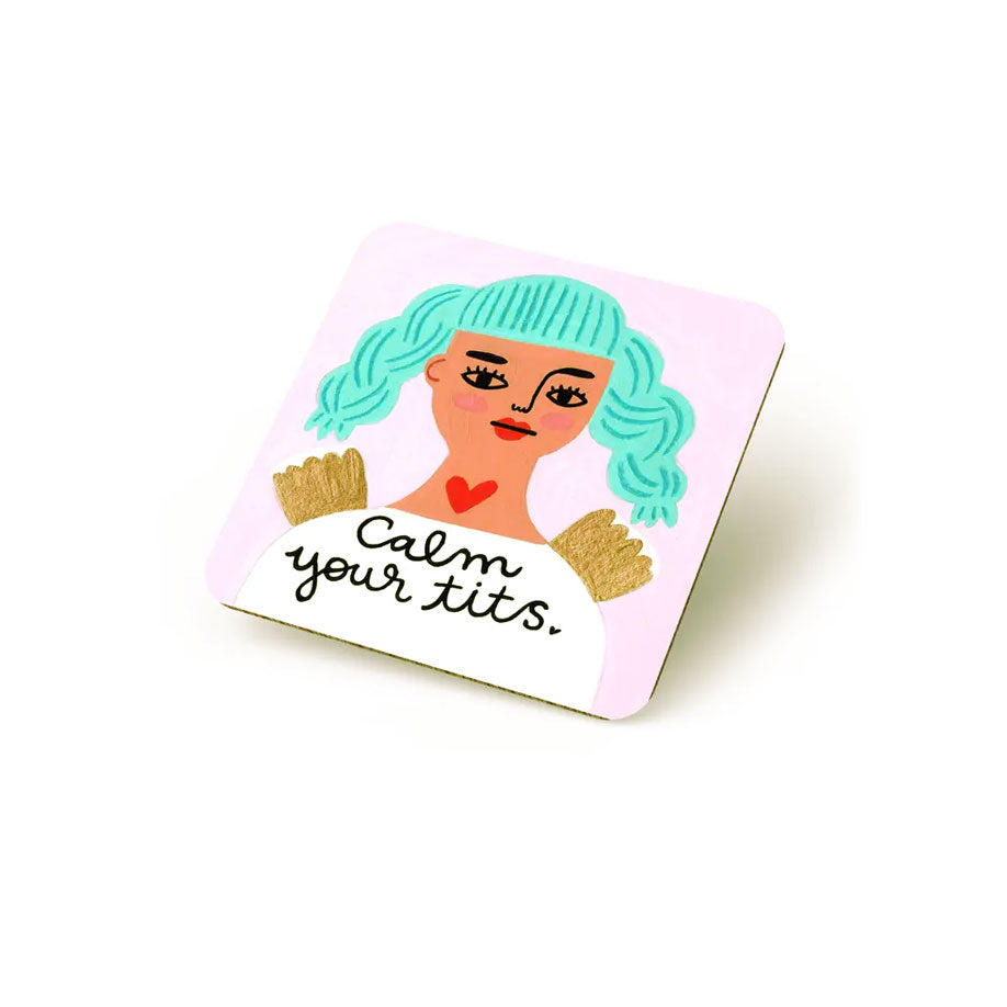 Calm Your Tits - Grumpy Angel Coaster - Novelty Coasters NZ | KOOP | — Koop