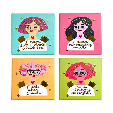 Disrupted Industries Grumpy Angel Deluxe Ceramic Coaster Set (4pc) | Koop.co.nz