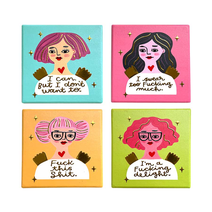 Disrupted Industries Grumpy Angel Deluxe Ceramic Coaster Set (4pc) | Koop.co.nz