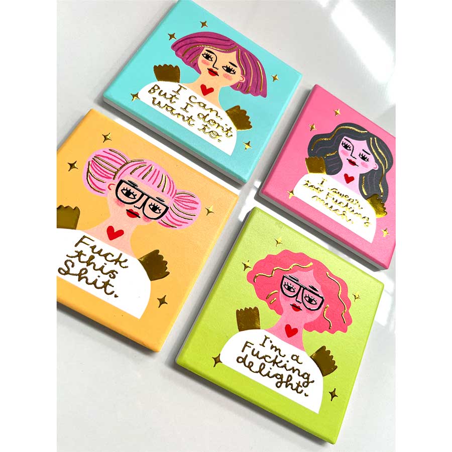 Disrupted Industries Grumpy Angel Deluxe Ceramic Coaster Set (4pc) | Koop.co.nz