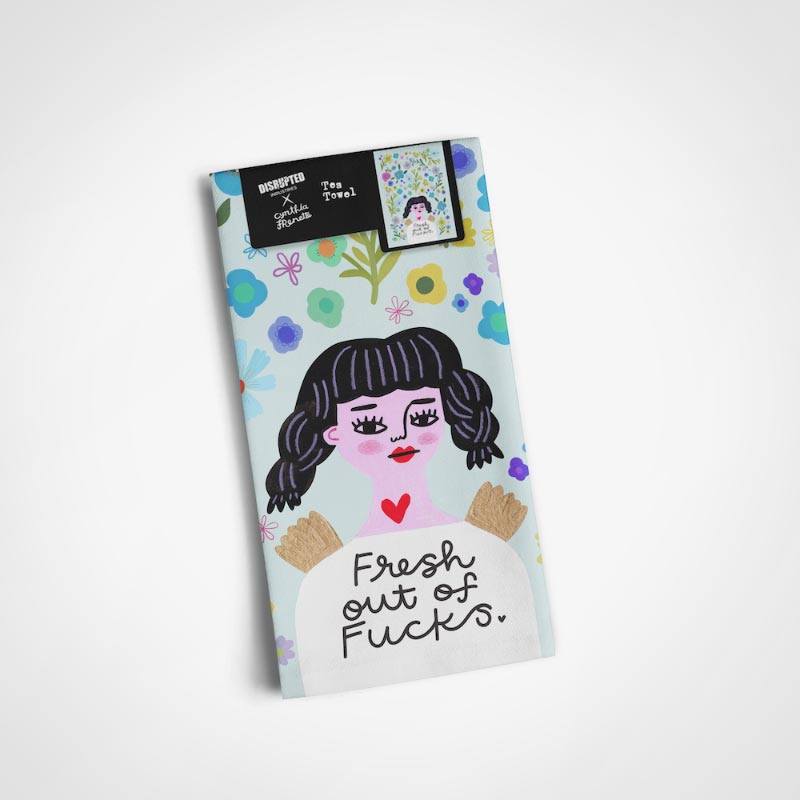 Disrupted Industries Cotton Tea Towel - Fresh Out Of Fucks | Koop.co.nz