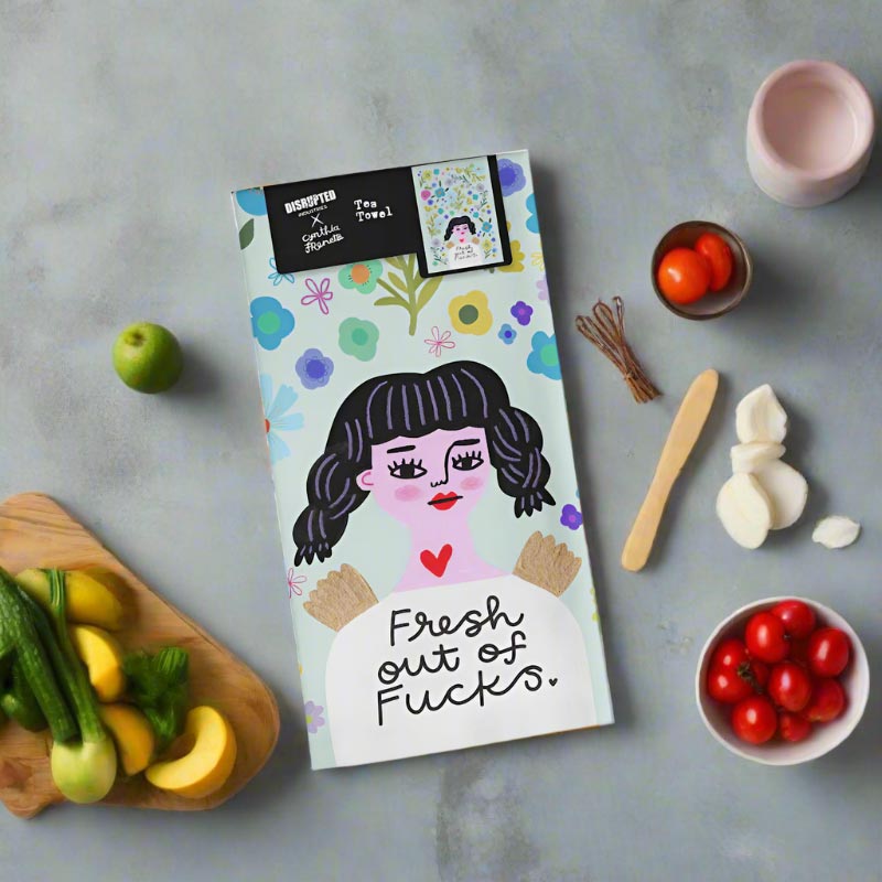 Disrupted Industries Cotton Tea Towel - Fresh Out Of Fucks | Koop.co.nz