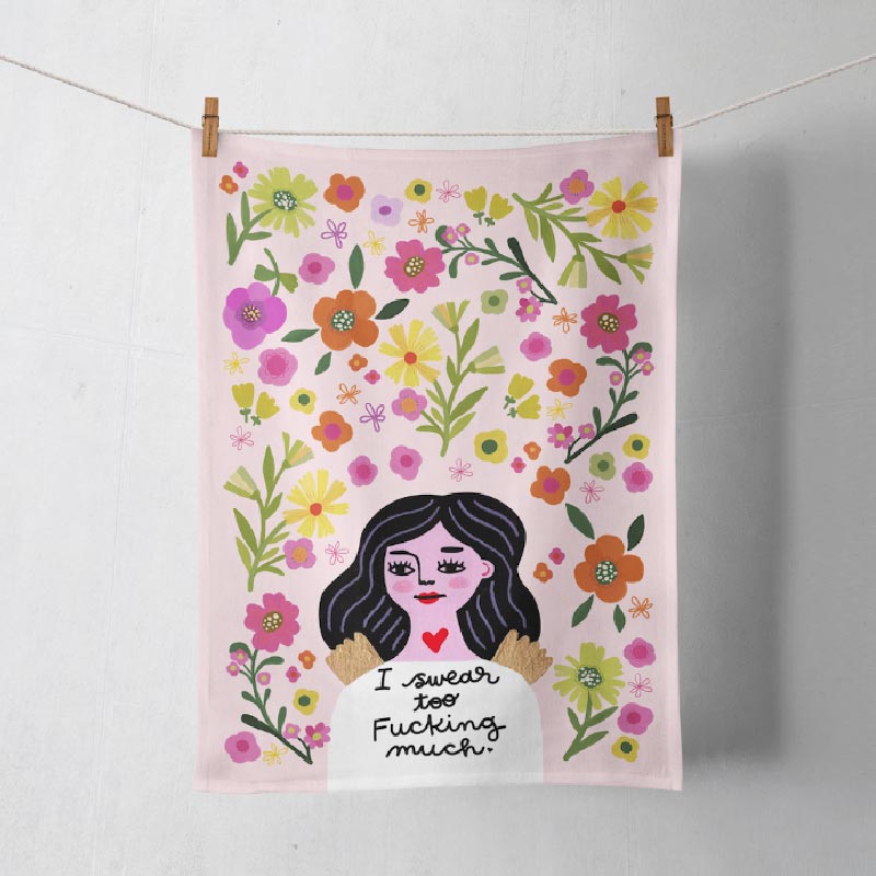 Disrupted Industries Cotton Tea Towel - I Swear Too Fucking Much | Koop.co.nz