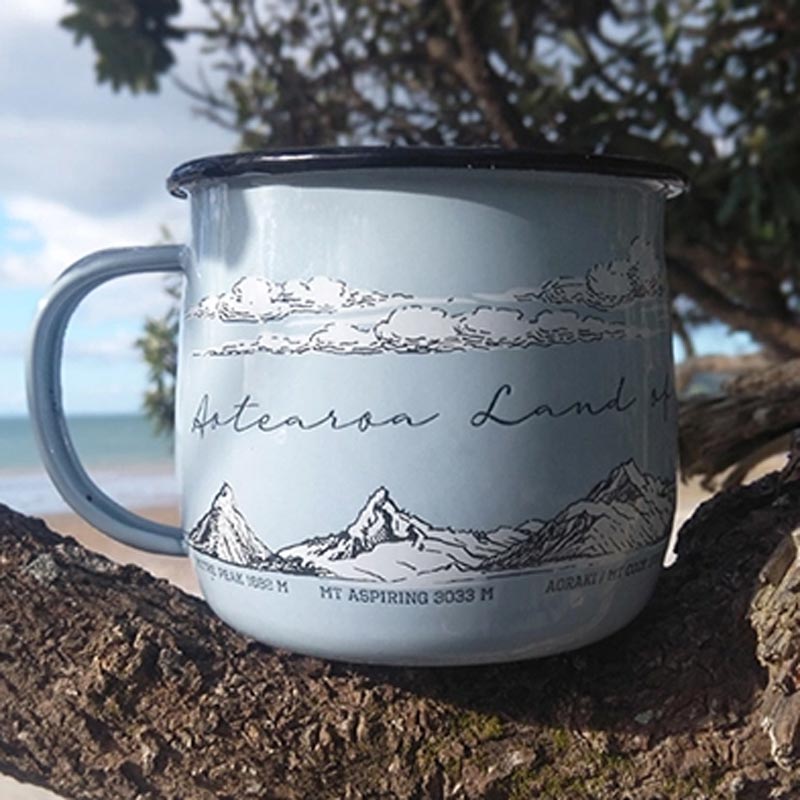 Wolfkamp & Stone NZ Mountains Enamel Mug | Koop.co.nz