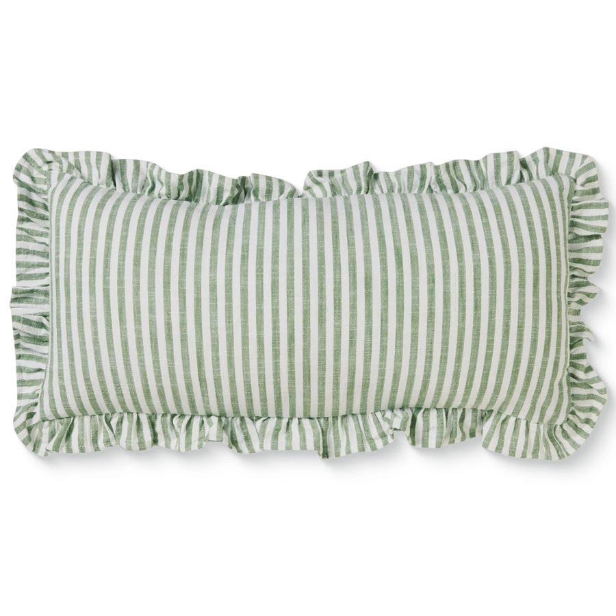 Madras Link Ruffles Green Stripe Lumbar Cushion Cover (35x70cm) | Koop.co.nz