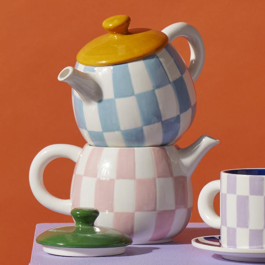 Emporium Check Teapot (700ml) - Blue/Yellow | Koop.co.nz