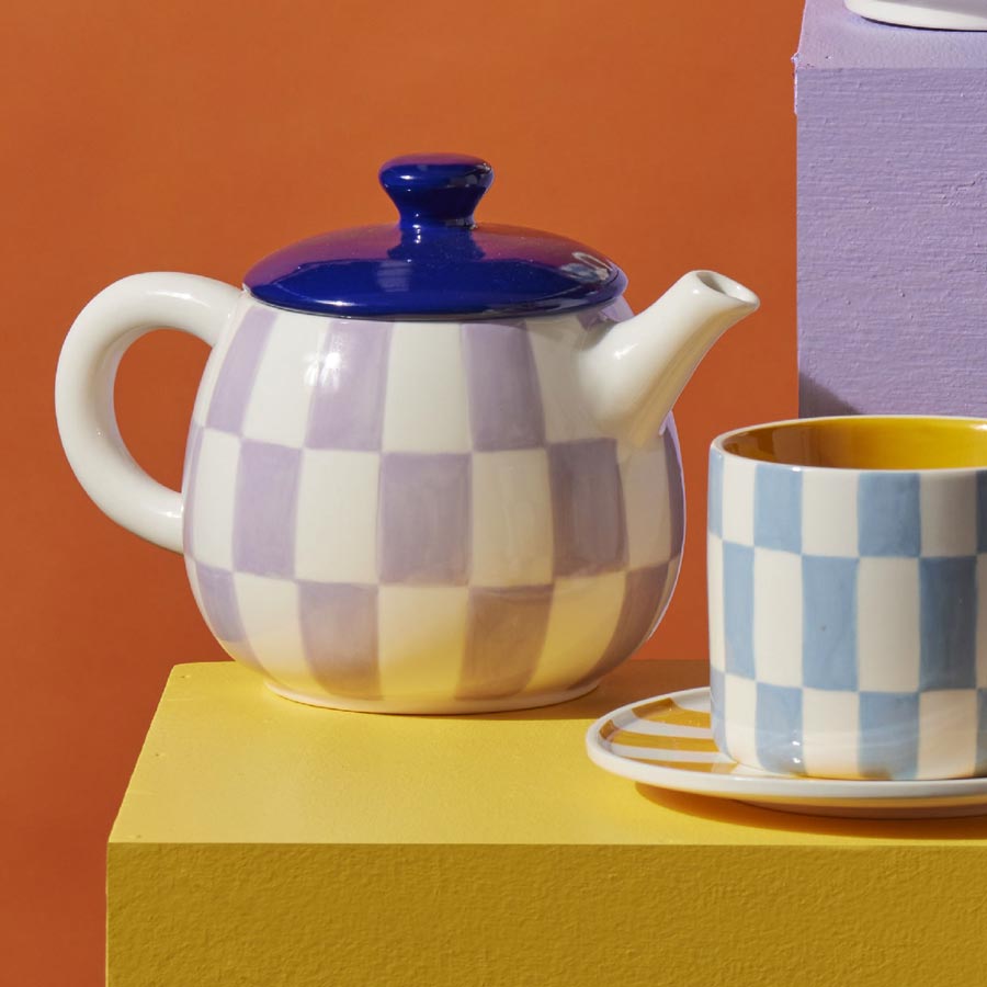 Emporium Check Teapot (700ml) - Lilac/Blue | Koop.co.nz