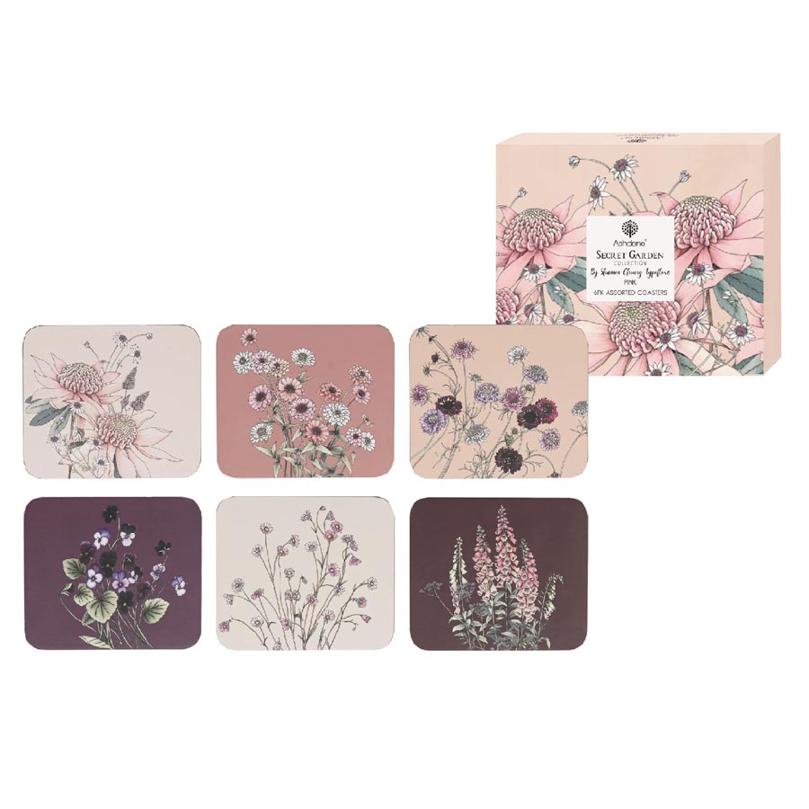 Ashdene Secret Garden Coaster Set/6 - Pink | Koop.co.nz