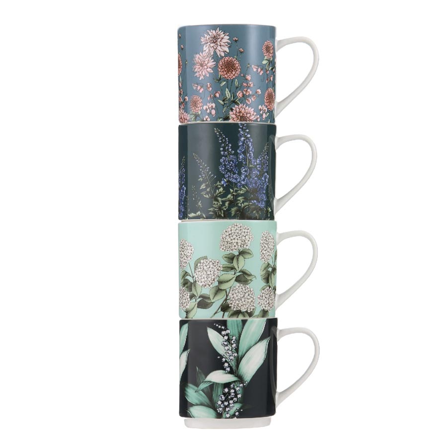 Ashdene Secret Garden Stackable Mug Set/4 - Blue | Koop.co.nz