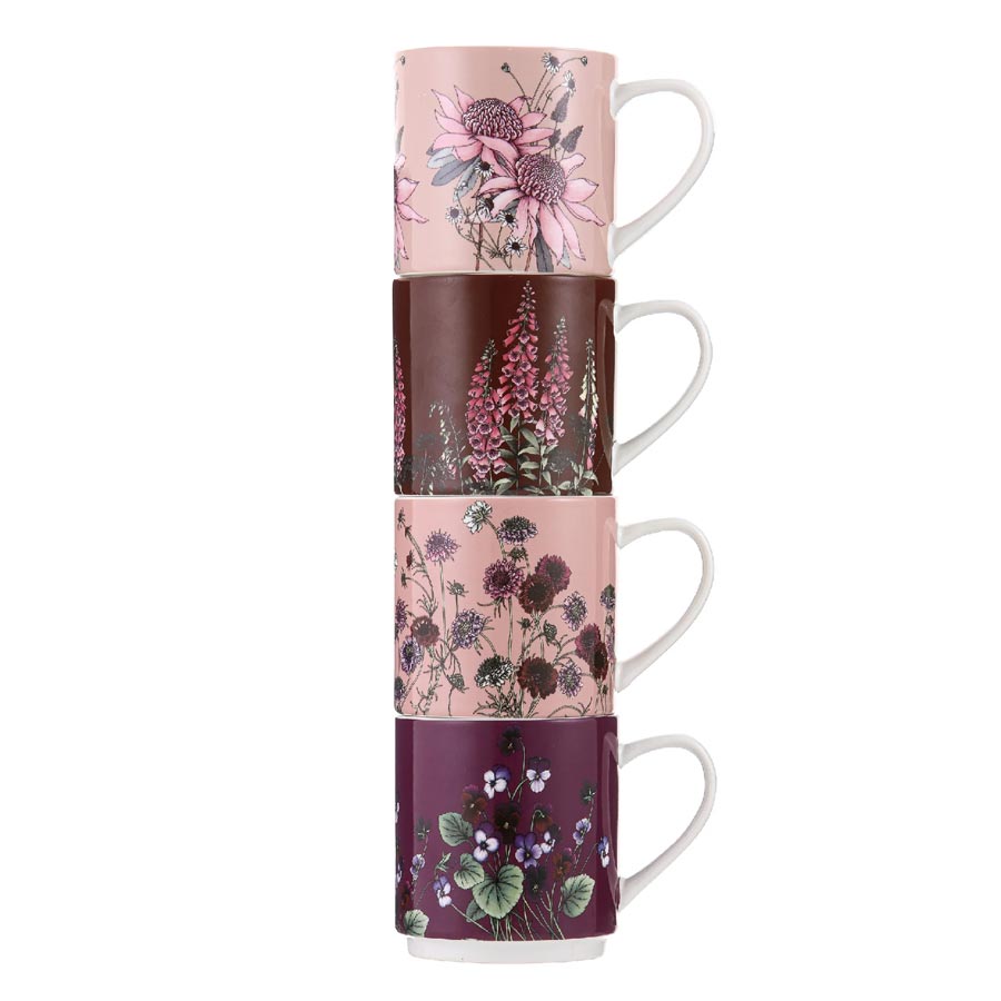 Ashdene Secret Garden Stackable Mug Set/4 - Pink | Koop.co.nz