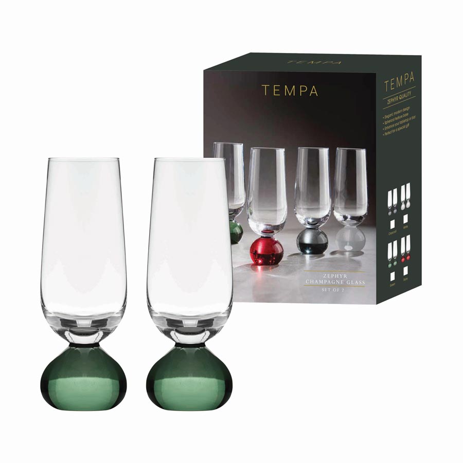 Zephyr Champagne Glasses - Green (2pc)
