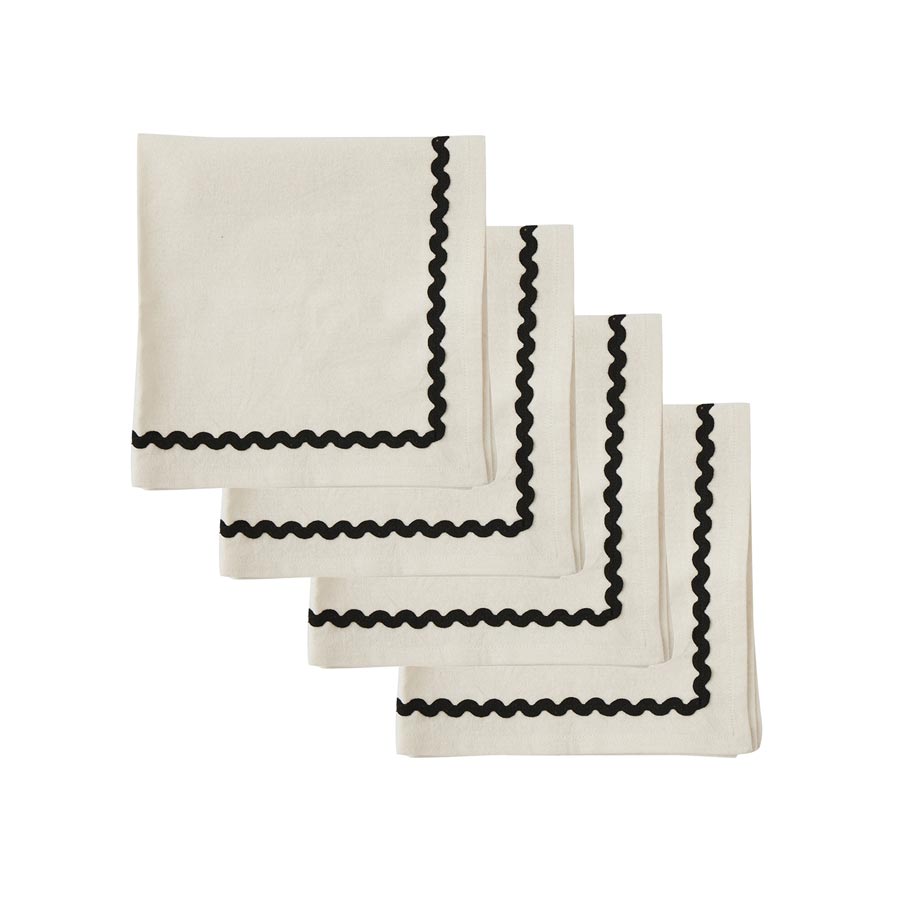 Assemble Orla Cotton Napkin Set - Ivory/Black (4pc) | Koop.co.nz