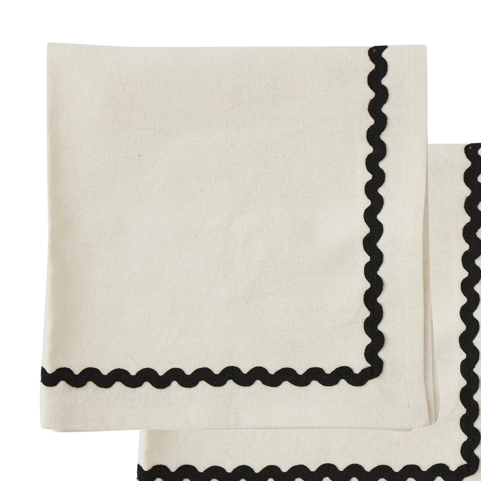 Assemble Orla Cotton Napkin Set - Ivory/Black (4pc) | Koop.co.nz