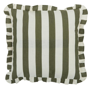 Coast To Coast Bonny Olive Stripe Ruffle Cushion (50cm) | Koop.co.nz