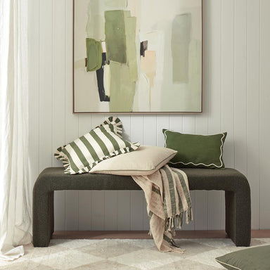 Coast To Coast Bonny Olive Stripe Ruffle Cushion (50cm) | Koop.co.nz