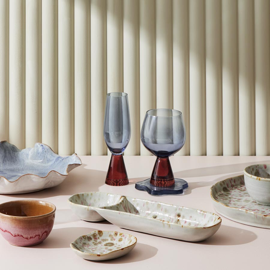 Assemble Pyramid Glass Flutes - Russet/Blue (2pc) | Koop.co.nz